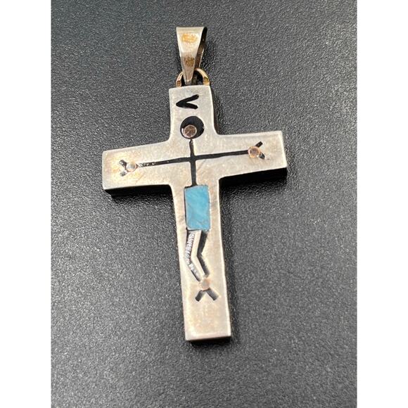 Vintage Sterling Silver Cross Crucifix stone AR Taxco Mexico 3 Eagle pendant - Picture 3 of 7